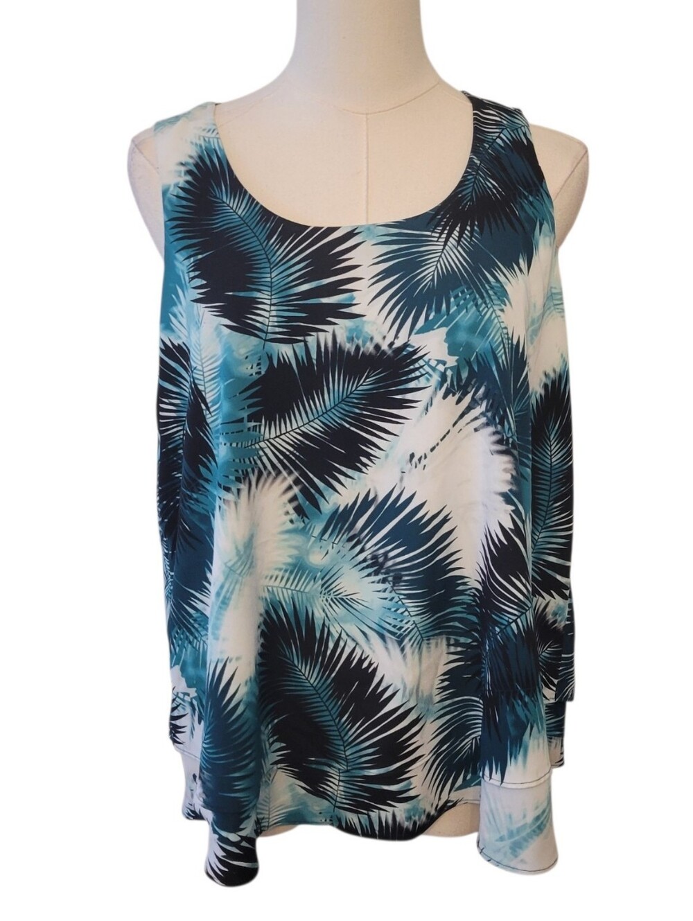 WHBM Tropical Green & White Sleeveless Swing Top Size Medium